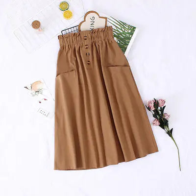 Elegant Cotton Midi Skirt – Loose Fit with Pockets