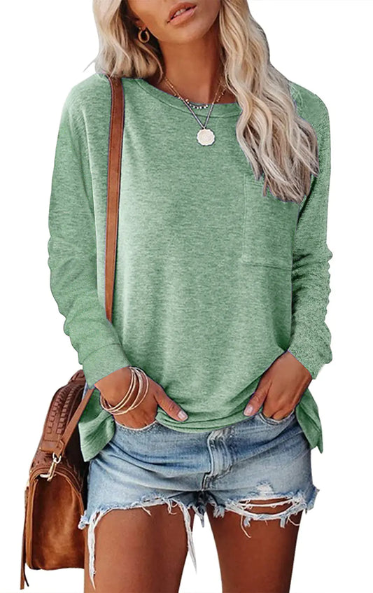 Women’s Off-Shoulder Long Sleeve Pocket Tee – Soft & Stylish Casual Top