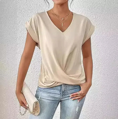 Women’s Casual Knot T-Shirt – Short Sleeve Irregular Hem, Soft & Stylish