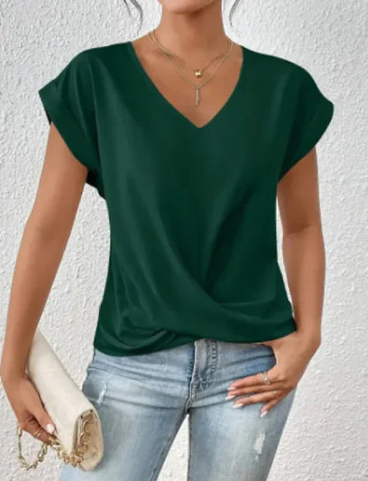 Women’s Casual Knot T-Shirt – Short Sleeve Irregular Hem, Soft & Stylish