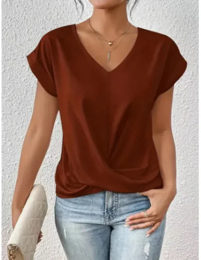 Women’s Casual Knot T-Shirt – Short Sleeve Irregular Hem, Soft & Stylish