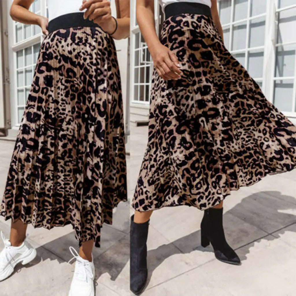 Women’s Animal Print Skirt – Elegant High Waist Midi