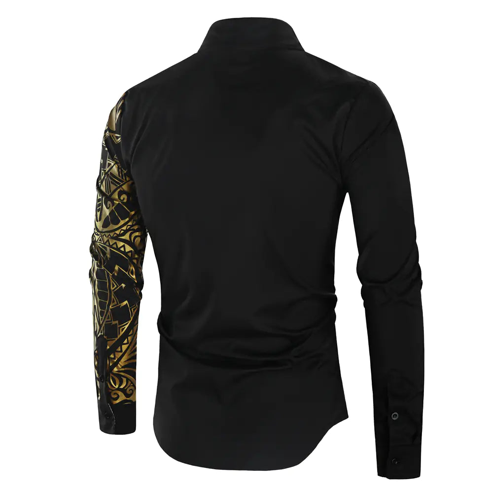 Luxury Gold Accent Slim Fit Long Sleeve Shirt