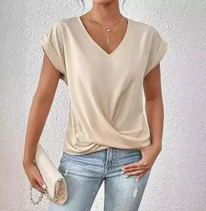 Women’s Casual Knot T-Shirt – Short Sleeve Irregular Hem, Soft & Stylish
