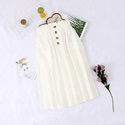 Elegant Cotton Midi Skirt – Loose Fit with Pockets